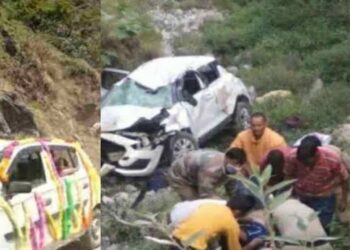गहरी खाई में गिरी बारात की कार, चार लोगों की मौत