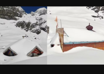 उत्तराखंड: आधे से ज़्यदा बर्फ से ढका हेमकुंड साहिब गुरुद्वारा।