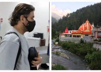 भारत के विश्व कप सेमीफाइनल मैच से पहले कैंची धाम के दर्शन के लिये पहुँचे कैप्टेन कूल धोनी