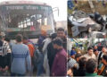 रुड़की में तेज रफ्तार बस ने बाइक और रेहड़ी को मारी टक्कर, बुजुर्ग महिला की मौत, तीन घायल
